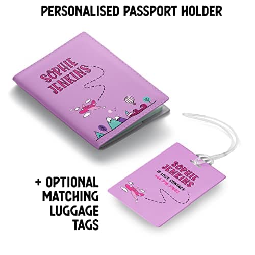 NOT JUST A PRINT Kids Passport Cover Personalised with Any Name | UK Passport Holder | Toddler Child's 1st Passport Adventure Awaits Wallet (Lilac/Pink) — view 3