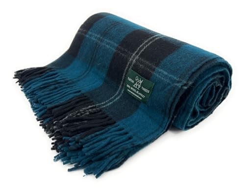 Tartan Travel Knee Throw Blanket 100% New Wool 172cm x 78cm (Ramsay Blue)