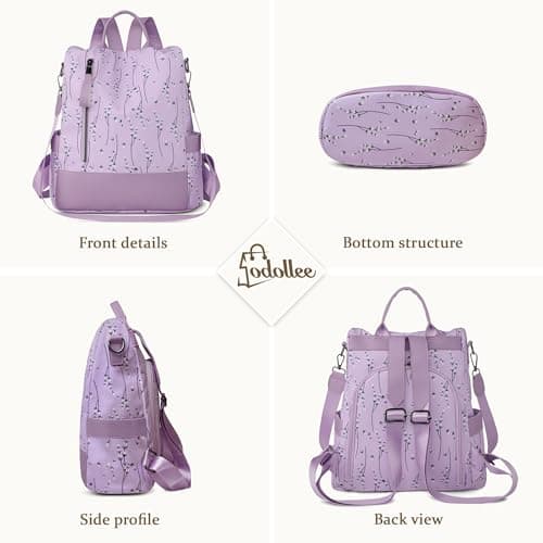 SODOLLEE Backpack Womens Anti Theft – Floral Small Rucksack Bag, Lightweight Water-Resistant Back Pack for Work, Travel & Holiday Lavender — view 5