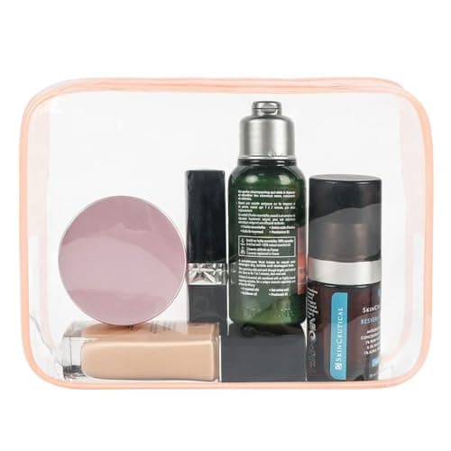 FIYUK Clear Travel Toiletry Bag TSA Approved Size Makeup Cosmetic Bag Portable Waterproof Transparent Pouch Storage, Pink — view 5