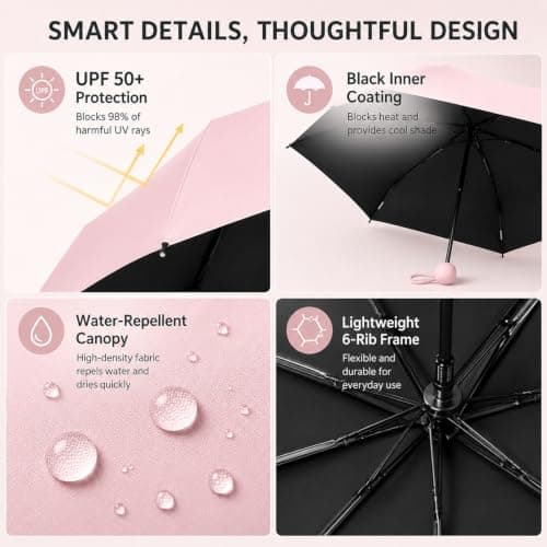 WHJYCC Compact Folding Umbrella - Pink Travel Umbrella with Storage Case — view 3