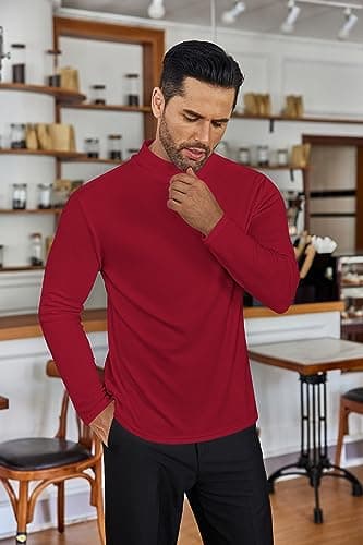 Ekouaer Men's Mock Turtleneck Shirts Long Sleeve Basic Turtle Neck Undershirt Lightweight Thermal Top Red M — view 4