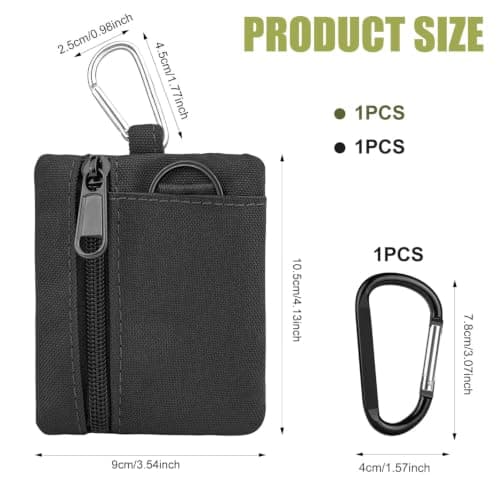 SzSFQ 2 Pack Tactical Canvas Coin Pouch for Men, Zip Purse with Carabiner — view 2