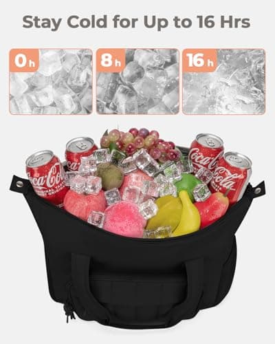 Puffer Cooler Bag 35 Cans Insulated Soft Cooler for Women Lightweight Ice Chest Leakproof & Portable Lunch Coolers for Picnic, Beach, Camping, Work, Travel, Trip (Black) — view 3