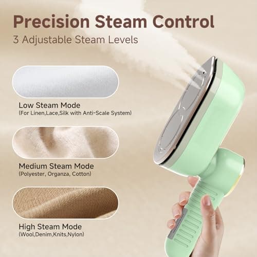 Travel Steamer for Clothes, 1400W Travel Iron, 10-Second Rapid Heat-Up Clothes Steamer with LCD, 180° Rotating Handle & Ceramic Soleplate for Travel, Home, Office Use（Green） — view 4