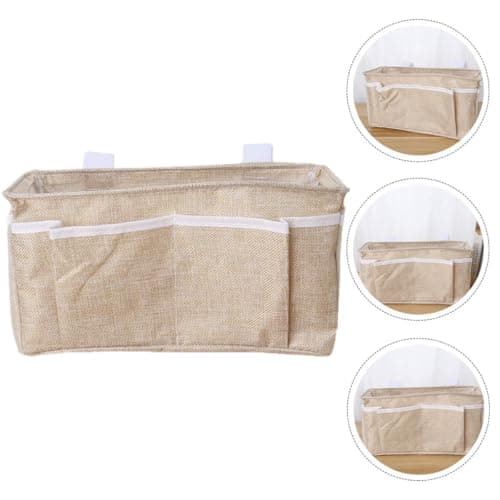 BESPORTBLE Bedside Hanging Storage Bag for Dormitory and Car Use, Beige Cotton Linen Organizer with Multiple Pockets, Bedside Phone Holder and Small Item Storage for Bedroom and Travel — view 4