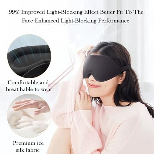 100% Blackout Sleep Mask for Women & Men, Zero Pressure 3D Contoured Eye Mask for Sleeping with Adjustable Strap for Side Sleepers,Ultra Soft Lycra Blindfold for Travel & Sleep&Nap,Black — view 5