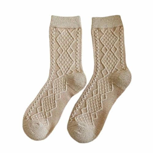KIXZSAZ 2PCS Thermal Socks Thickened Solid Retro Wool Sock Coldproof Durable Stockings Footwear Winter Travel Birthday, Khaki