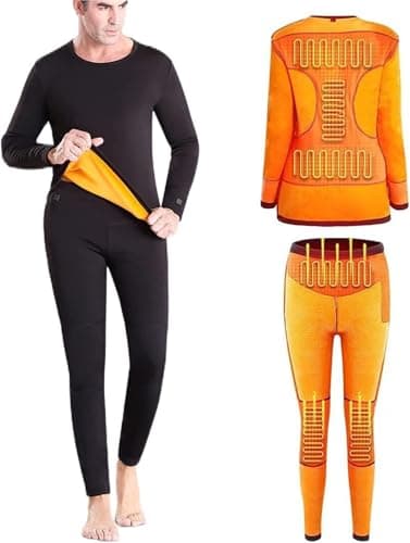 Heated Base Layer Set, Rechargeable Electric Thermal Underwear, Thermal Underwear Long Sleeve Base Layer, Fast Warmth for Cold Weather Outdoor Activities(Black,4XL-4XLarge)