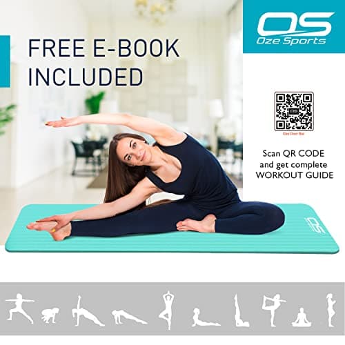 OZE SPORTS Yoga Mat, NBR Foam, Extra Thick, Non-Slip, High Density, Large, for Pilates, Gymnastics, HiiT and Fitness, with Carry Strap (Teal) — view 4