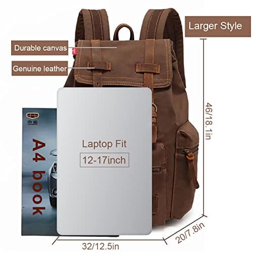 High Capacity Canvas Vintage Backpack - for School Hiking Travel 12-17" Laptop Backapcks for Men Casual Daypacks (Larger-Coffee) — view 2