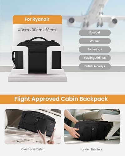 LOVEVOOK Ryanair Cabin Bags 40x30x20 Underseat Carry On Travel Backpack Womens Fit 14 Inch Laptop 24L Hand Luggage Rucksack Bag for Flight Small Weekend Duffel Bag Cabin Size for Eurowings Wizz Air — view 3