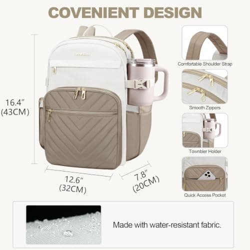 VANKEAN 15.6 Inch Laptop Backpack for Women Work Laptop Bag College KHAKI — view 4