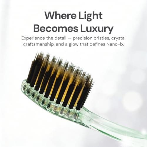 Nano-b Manual Toothbrush for Adults with Sensitive Gums, Gold & Charcoal Soft/Medium Bristles, Travel Case, Green — view 5