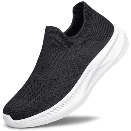 SURFING TREE Womens Trainers Ladies Slip on Shoes Sport Walking Sneakers Lightweight Comfortable Breathable Mesh Shoes Fashion Outdoor Black White Size 5