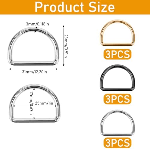 Aiyorse 9 Pack 1 Inch D Ring, 3mm Thickness Stainless Steel Heavy Duty D Rings for Bag & Dog Collars, Welded Metal Silver D Rings for Backpack, Webbing Straps, Belt, Leash, DIY Crafts, Mixed-Color — view 2