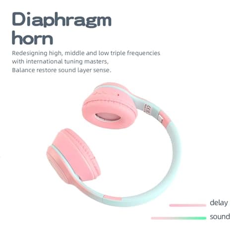 Cocoarm BT Wireless On-Ear Headphones,LED Light,18-Hour Playtime,HD Sound,Gradient Design,Foldable Travel Headphones with 5.2,Stainless Steel Headband,Kids (Pink) — view 2