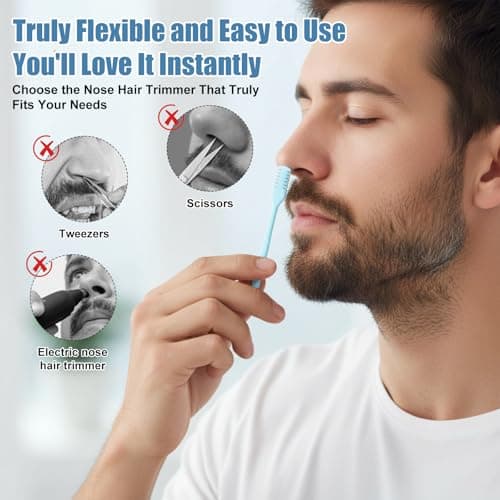 12 Pcs 2-in-1 Nasal Hair Trimmer Double Sided Nose Knife Nose Hair Cutter 360° Rotating Manual Nasal Hairs Cutter Portable Nostril Hairs Remover Tool Sticks Soft Cleaning Brush for Men Women Travel — view 5