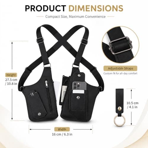 Double Shoulder Armpit Underarm Satchel Bag Men's Leather Unisex Underarm Bag Hidden Adjustable Anti-Theft Double Straps Wallet Crossbody Multi-Pocket Women for Travel Camping Hiking Daily Commute — view 2
