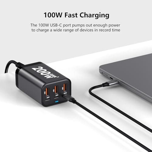 USB C Charger Block 200W Multi Port USB Fast Charging Station Hub GaN PPS PD 100W Type C Wall Charger Power Adapter for Multiple Laptop iPad iPhone 17 MacBook Galaxy S26 Android Pixel 65W 45W 30W 20W — view 4
