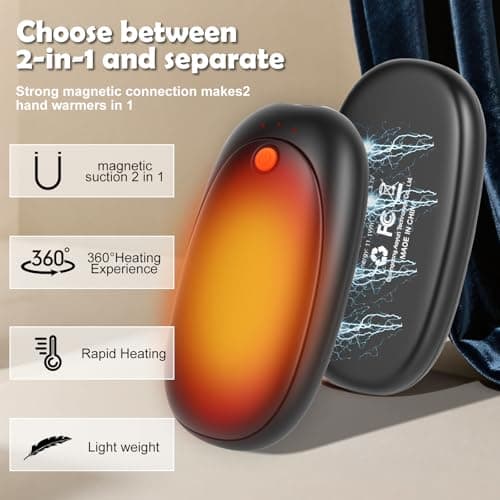 2Pack Magnetic Hand Warmers Rechargeable 6000mAh Electric Ultra Thin Light Portable Pocket Handwarmers/ 3 Levels Heat / 20Hrs Long Heating/UL Certified for Women Men — view 3