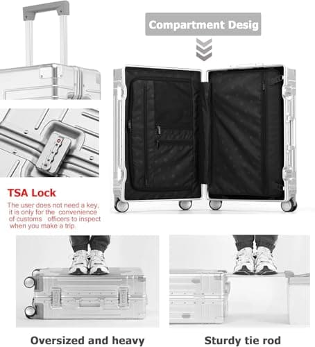 Starlake Premium Aluminum Suitcase 28'', Metal Shell Zipperless Luggage with Spinner & Removable Wheels, Size 77cm*46cm*28cm,13.5lb, Includes 2 Spare Wheels & TSA Key (Silver) — view 4