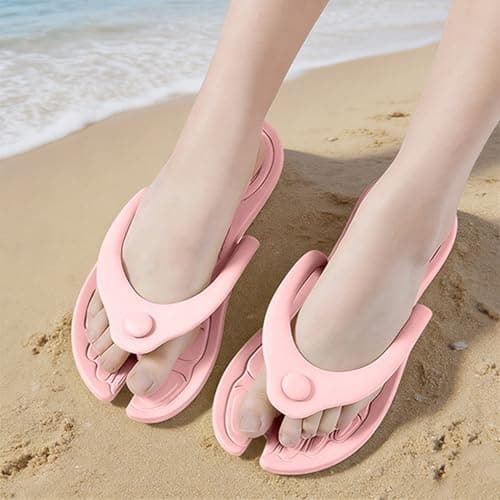 Portable Travel Slippers for Women and Men, Quick-Dry Shower Sandals with Non-Slip Rubber Sole for Indoor, Outdoor, Beach, Pool, and Spa Use, Lightweight and Foldable Design (4.5) Pink — view 3