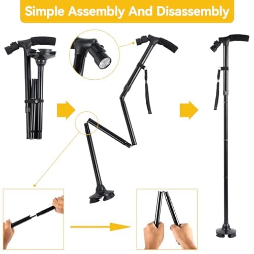 Holdfiturn Walking Stick Folding Cane with LED Light 85-95cm Lightweight — view 5