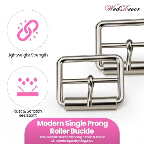 WedDecor Single Prong Metal Roller Buckle for Shoes, Belts, Handbags, Clothing Accessories, Webbing, Footwear, Luggage Bags, Leather Crafts, Silver, 45mm, 2pcs — view 3