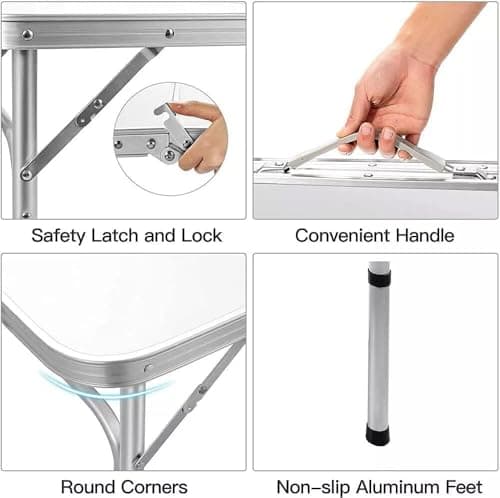 Lucn 4FT Folding Table Fold Up Picnic Tables Camping Garden Party Trestle Dinner Table 120x60cm - 3 Height 70/62/55cm — view 5