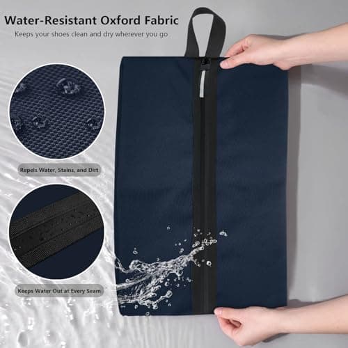 Shoe Bags for Travel, Waterproof Oxford Fabric, Zippered Shoe Storage Organiser with Handle, Lightweight Dustproof Shoe Pouch for Trainers, Gym, Business Trip, 16.5 x 9.8 Inches (Shoe Bag Navy Blue) — view 2