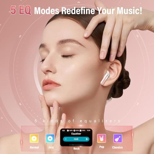 Wireless Earbuds, 2026 Bluetooth 5.4 Headphones In Ear with ANC/ENC Noise Cancelling Mic, HiFi Stereo Bluetooth Ear buds with Multifunctional Touchscreen, 5 EQ Modes Bluetooth Earphones, Rose Gold — view 5