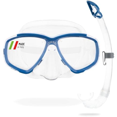 Cressi Perla Separate Glass Mask & Snorkel Set for Adults - Low-Volume Diving Mask - Dry-Top Snorkel Set - For Diving & Snorkelling - Transparent/Blue - Combo Set Perla Mask + Mexico Snorke