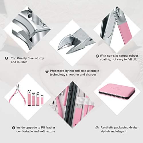 Manicure Set 18pcs Nail Clipper Kit Professional Grooming Kit, White Pink — view 5