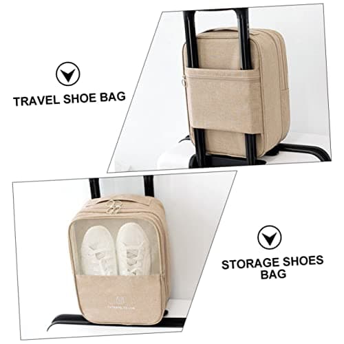 PACKOVE Travel Shoe Storage Bag Lightweight Tear Resistant Oxford Cloth Shoe Pouch for Outdoor and Travel Use with Drawstring Closure in Khaki — view 2