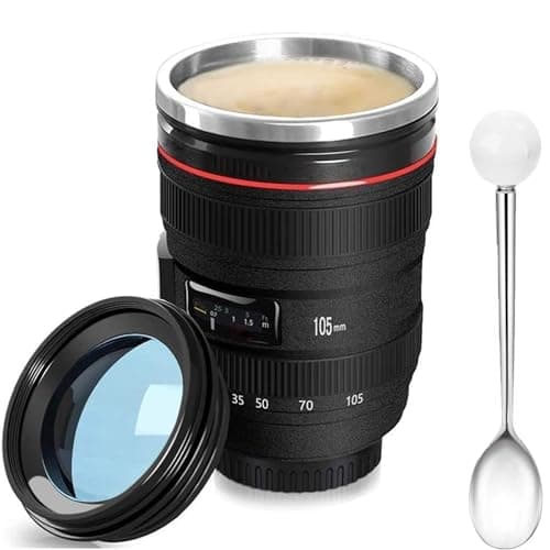 Cefrank Camera Lens Mug Travel Coffee Mug Steel Insulated Cup - 350ml Black