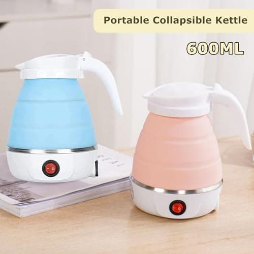 Foldable Electric Kettle, Mini Travel Kettle, Portable Collapsible Kettle for Camping with Separable Power Cord, Fast Boiling, 600ML (Blue) — view 2