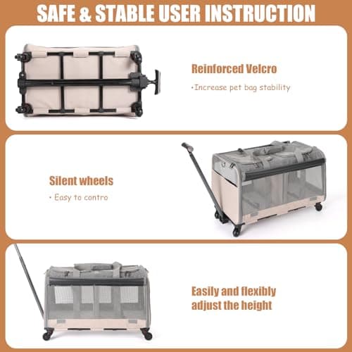 Double Compartments Rolling Cat Carrier with Wheels,Breathable for 2 Cats — view 5