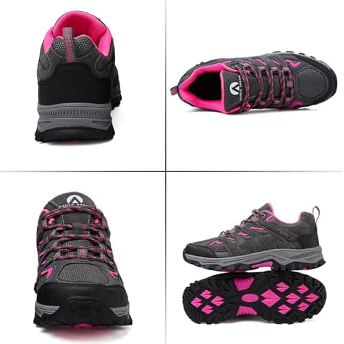 Unitysow Hiking Boots Men’s Women’s Walking Shoes Trainers Low Rise Trekking Climbing Shoes Outdoor Backpacking Camping Sneaker,Rose Red,6 UK — view 2