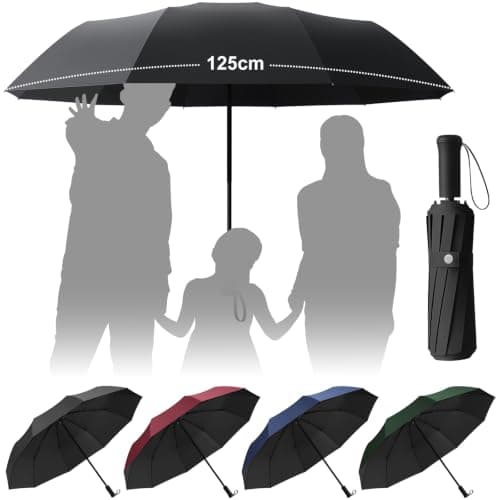 BoomCelocity Foldable Travel Umbrella, Extra Large 125cm Canopy，Black