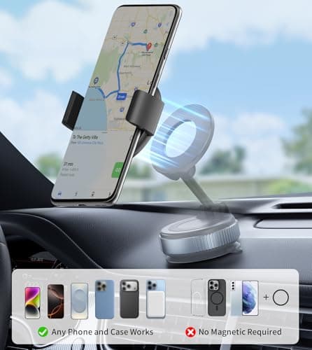 TONEOF Magnetic Phone Clamp, Phone Mount Adapter for Magsafe Car Phone Holder, Aluminum No Magnetic Case&Rings Needed, Enhanced Suction&Magnetic, for All Phones/Magnetic Tripod/Magnet Mounts-Black — view 2