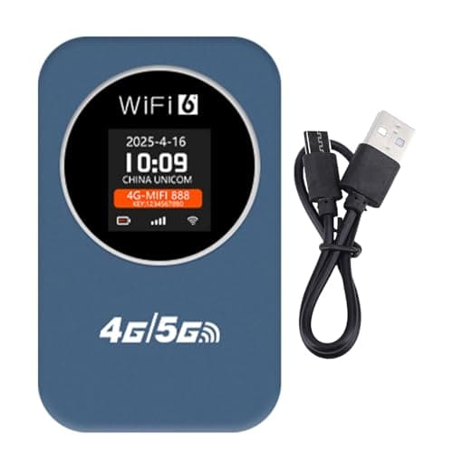Portable 4G WiFi Router, Mobile Hotspot with LCD Display and 3000mAh Battery, Includes SIM Card Slot for Travel, Camping, Hotels and Outdoor Use, International Version (Blue)