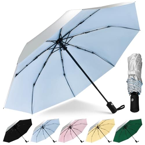 HEXSOLID 46inch Strongest Windproof Travel UV Umbrella Silver/Blue