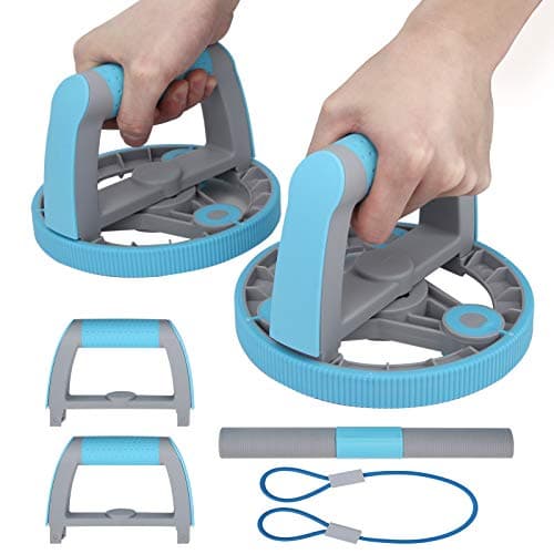 Multifunctional Abdominal Wheel Set, Wireless Fitness Roller for Core Training, Compact Ab Roller with Detachable Handles and Latex Rope for Home Gym Travel Use (Blue) — view 3