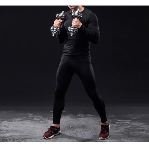 Adixun Men Base Layers Sets Football Sports Skins Compression Athletic Baselayers Sets Winter Thermal Underwear for Adult(Black,L) — view 3