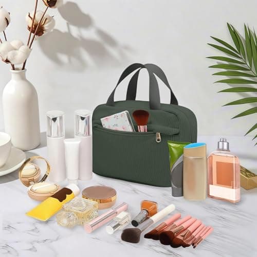 Aucuu Corduroy Toiletry Bag, Toiletry Bags for Women, Travel Wash Bag, Multifunctional Travel Makeup Bags with Handle, Portable Corduroy Cosmetic B-ag, Cosmetic B-ag for Women Girls — view 3
