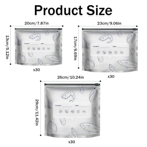 Hojalis 90 PCS Aluminum Foil Sealable Storage Bags, 3 Sizes Reusable Aluminium Foil Bags with Label & Zip Lock, Stand Up Foil Bags for Fruit Vegetable Meat Freezer Organisation & Food Preservation — view 2