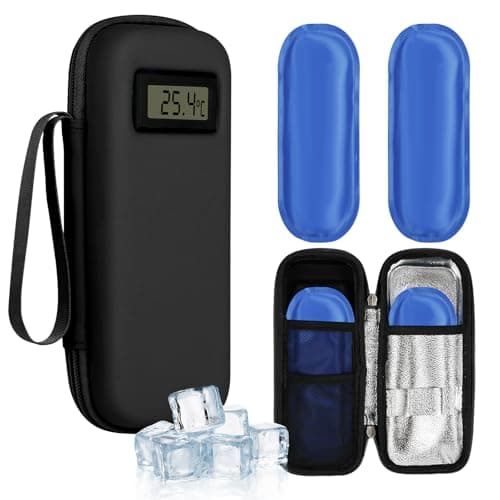 Fefod Insulin Cooler Travel Case with Temperature Display, TSA Approved Refrigerated Medicine Cooler for Travel, Insulin Pen Case with 2 Reusable Ice Packs, Diabetic Small Storage Travel Pack