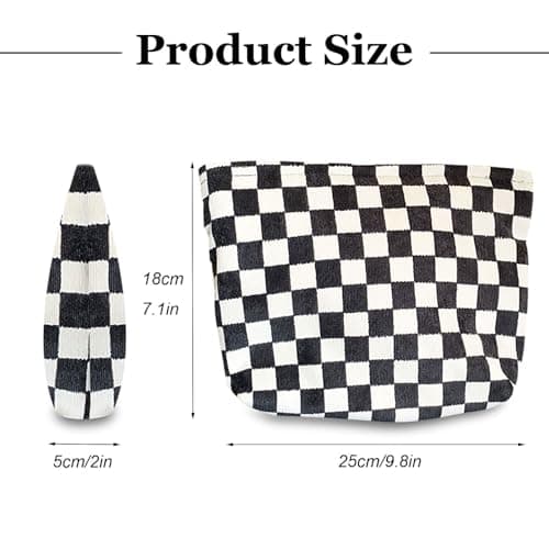 KEYRI Make up Bag Toiletry Bag Portable Travel Makeup Pouch Mini Cosmetic Bag Plaid Corduroy Zipper Pouch Cosmetic Organizer for Women and Girls Small Make up Bag (Black) — view 2