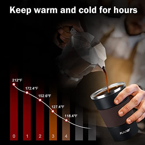 Tlater 380ml Insulated Coffee Cup Travel Mug with Leakproof Lids - Double Walled Vacuum Stainless Steel Travel Coffee Mug for Hot & Cold Drinks — view 4